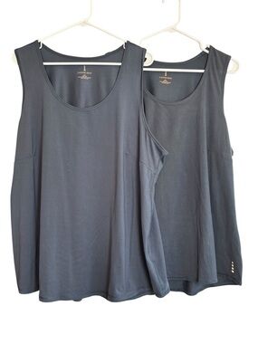 TWO! Lands’ End 2X Tank Top Bundle Black & Navy Sleeveless Stretch